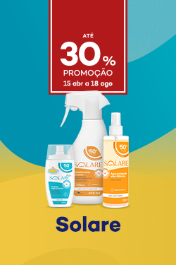 Protetores solares Solare com desconto 25% direto entre 15 abril e 18 agosto.